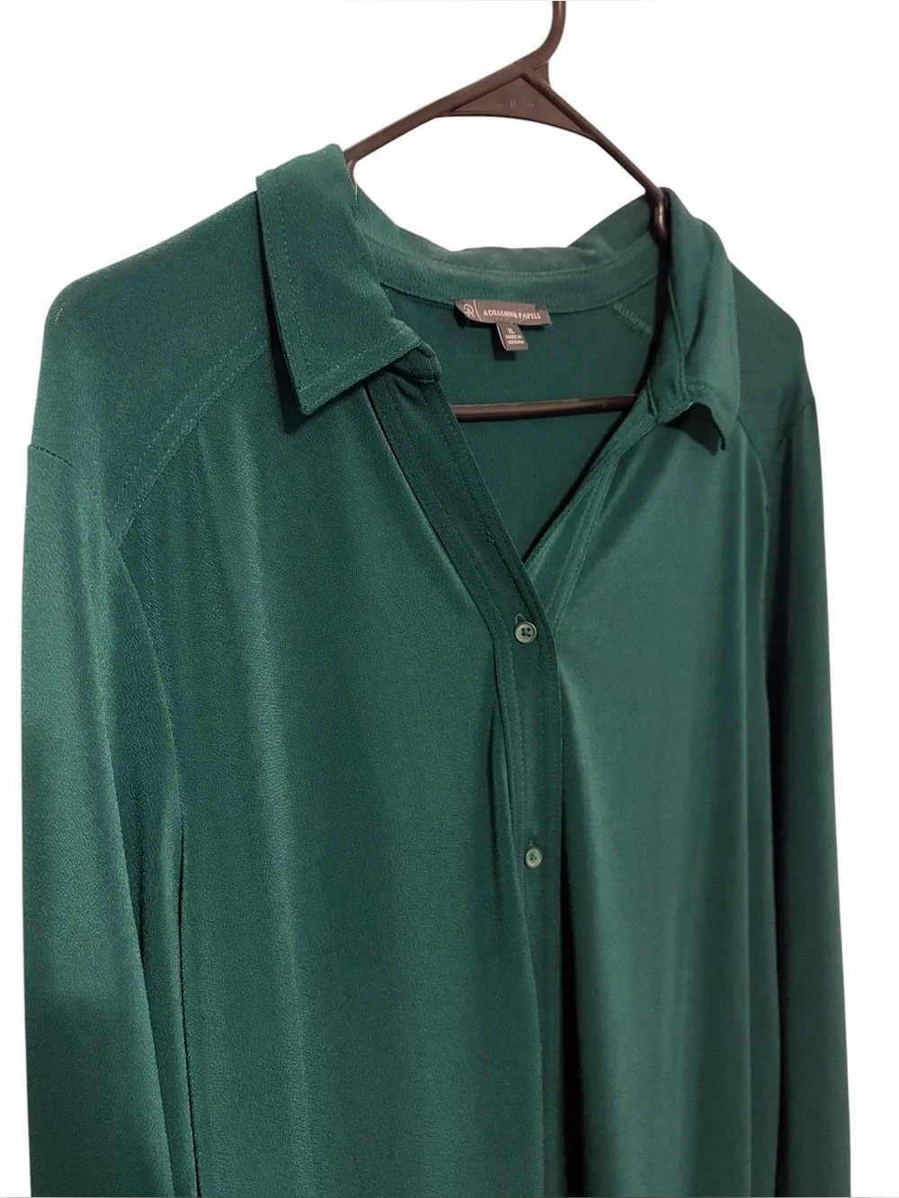 NWOT Adrianna Papell Long Sleeve Collared Button Front Knit Moss Crepe Size XL